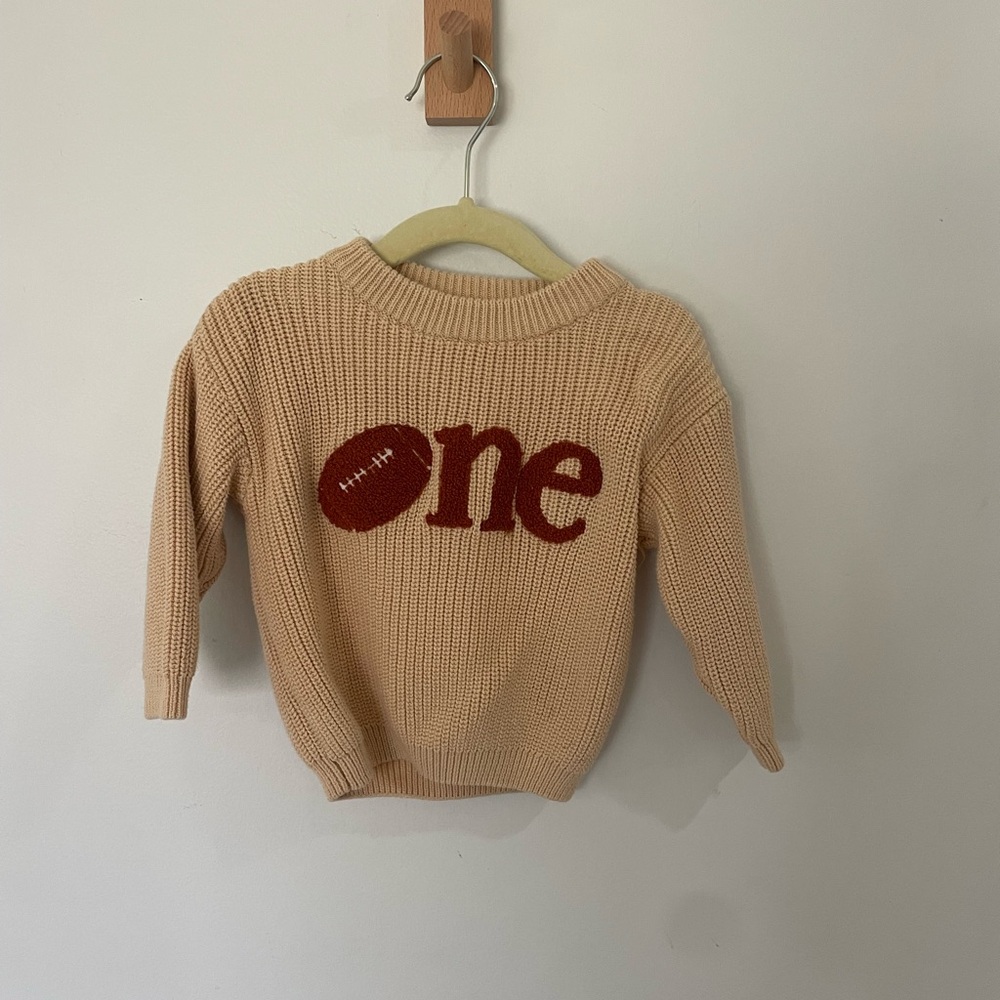 Beige Knit Sweater with football “one”